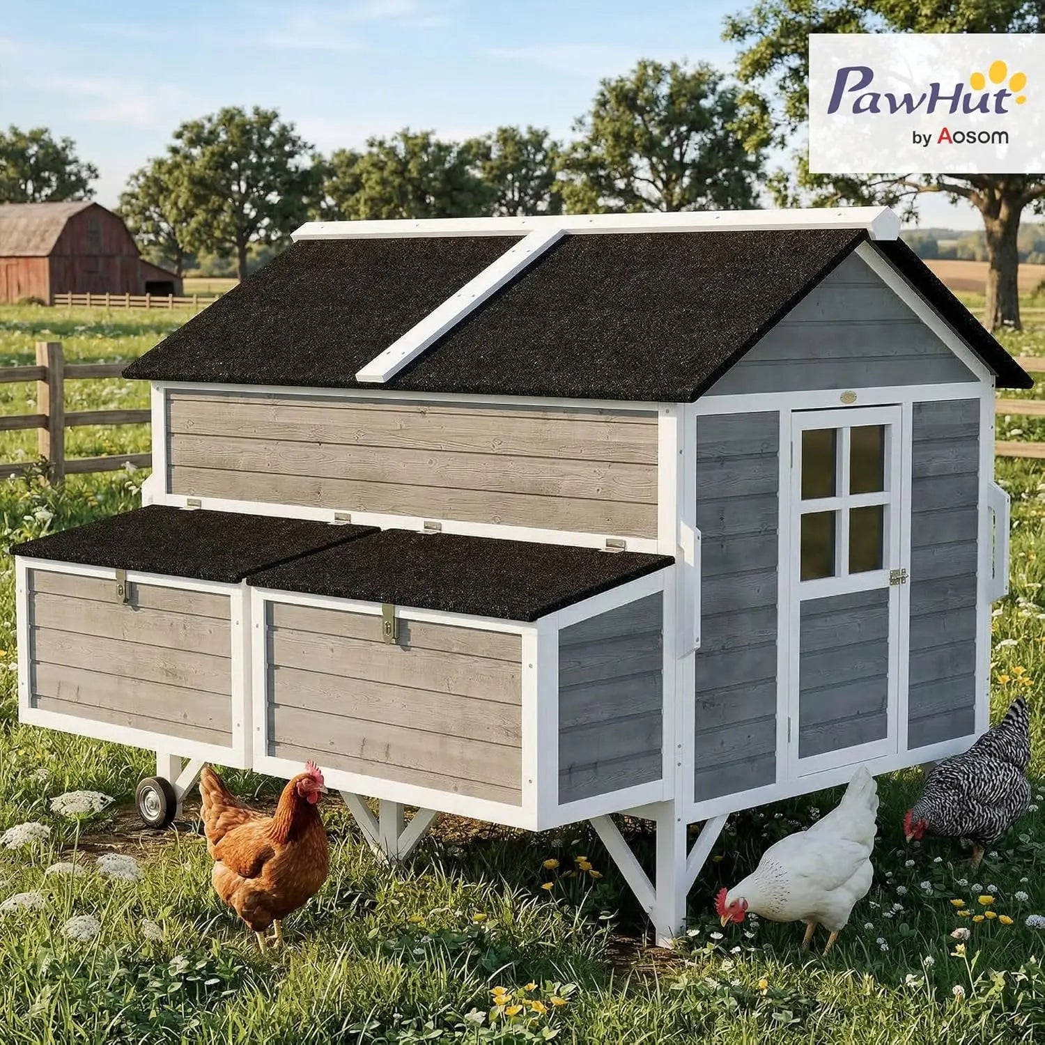 59" Mobile Chicken Coop with Handles — Fits 5–8 Hens