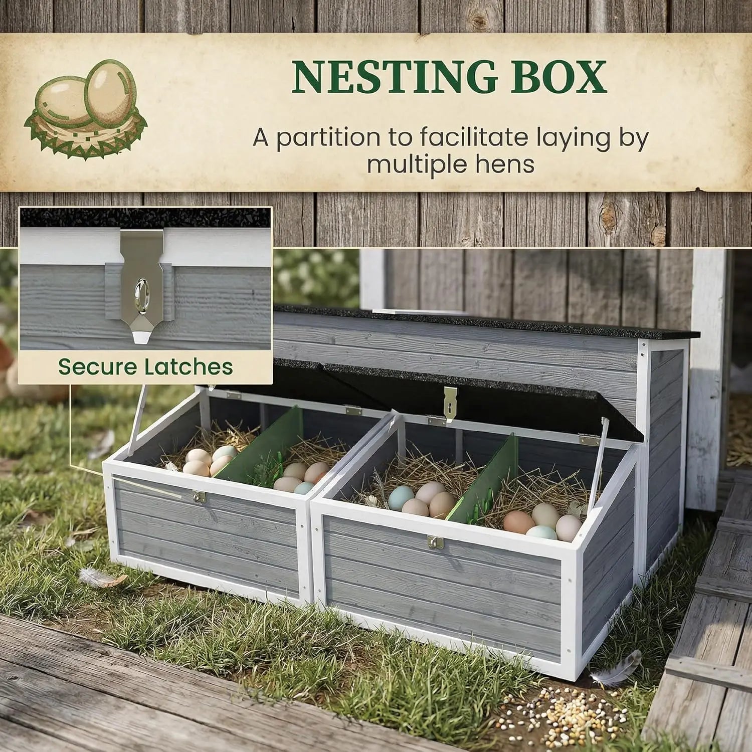 59" Mobile Chicken Coop with Handles — Fits 5–8 Hens