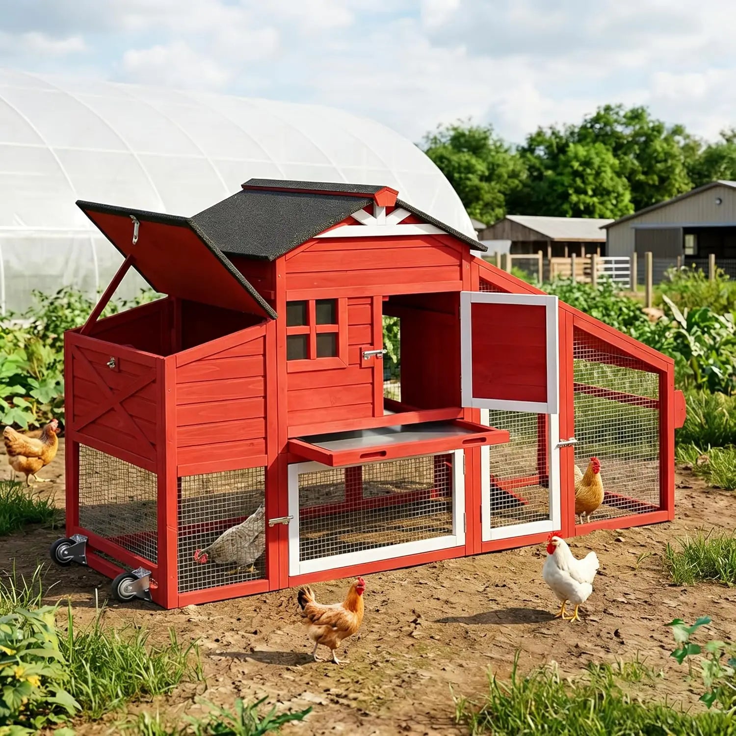 85.6" Mobile Chicken Coop with Run — Fits 6–8 Hens