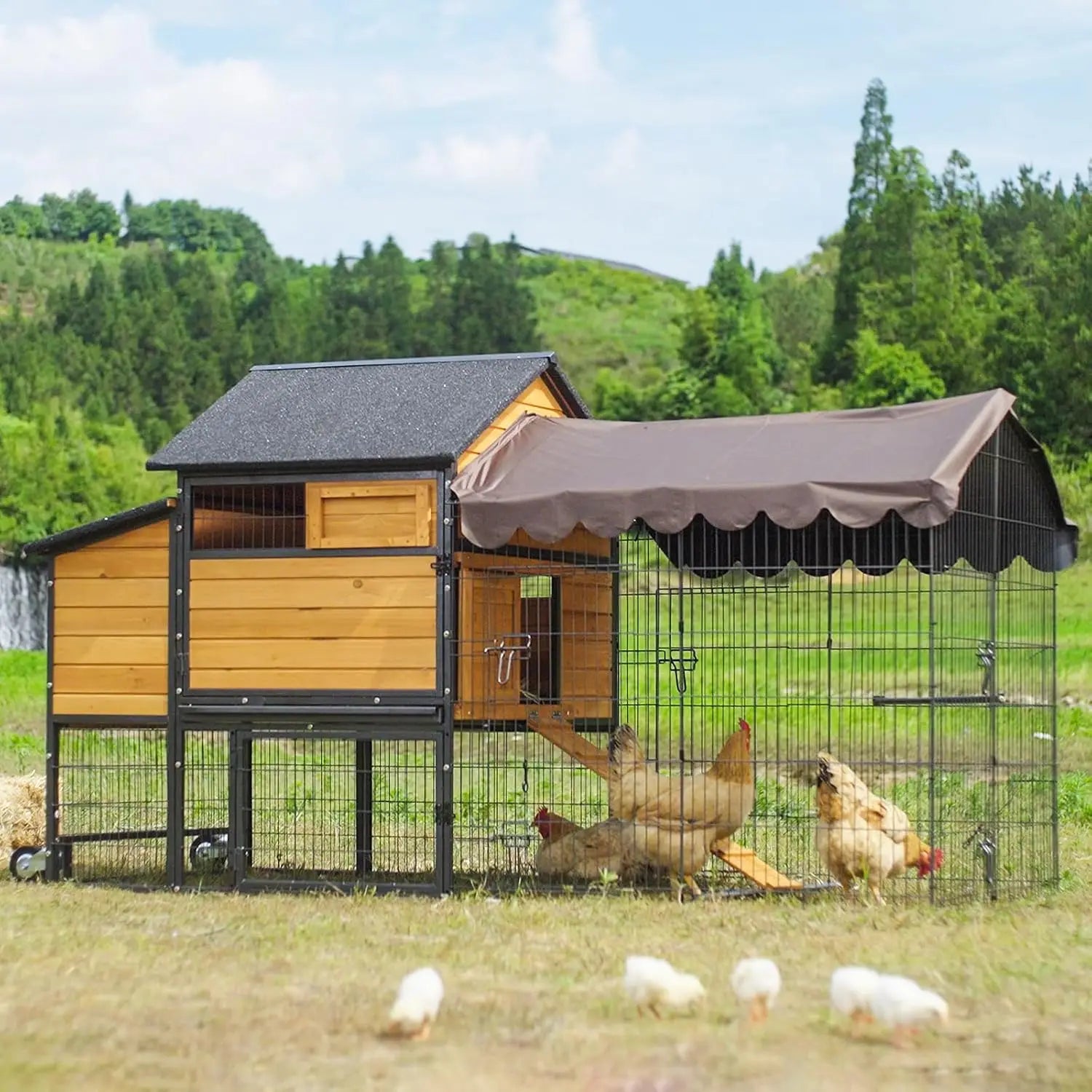 85" Metal-Frame Mobile Coop with Run — 6–8 Hens