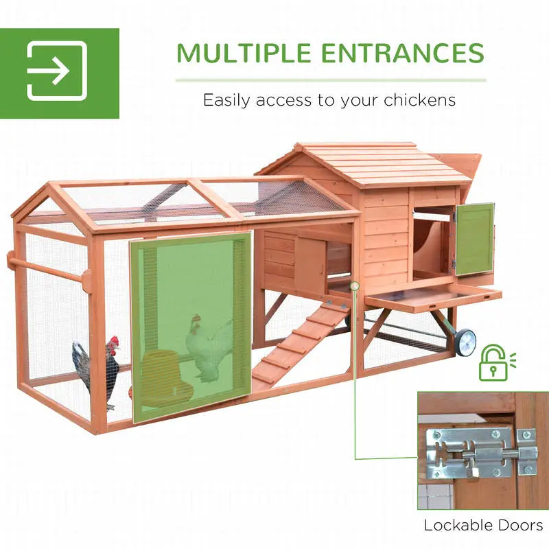 PawHut 96.5" Wooden Mobile Chicken Coop with Run