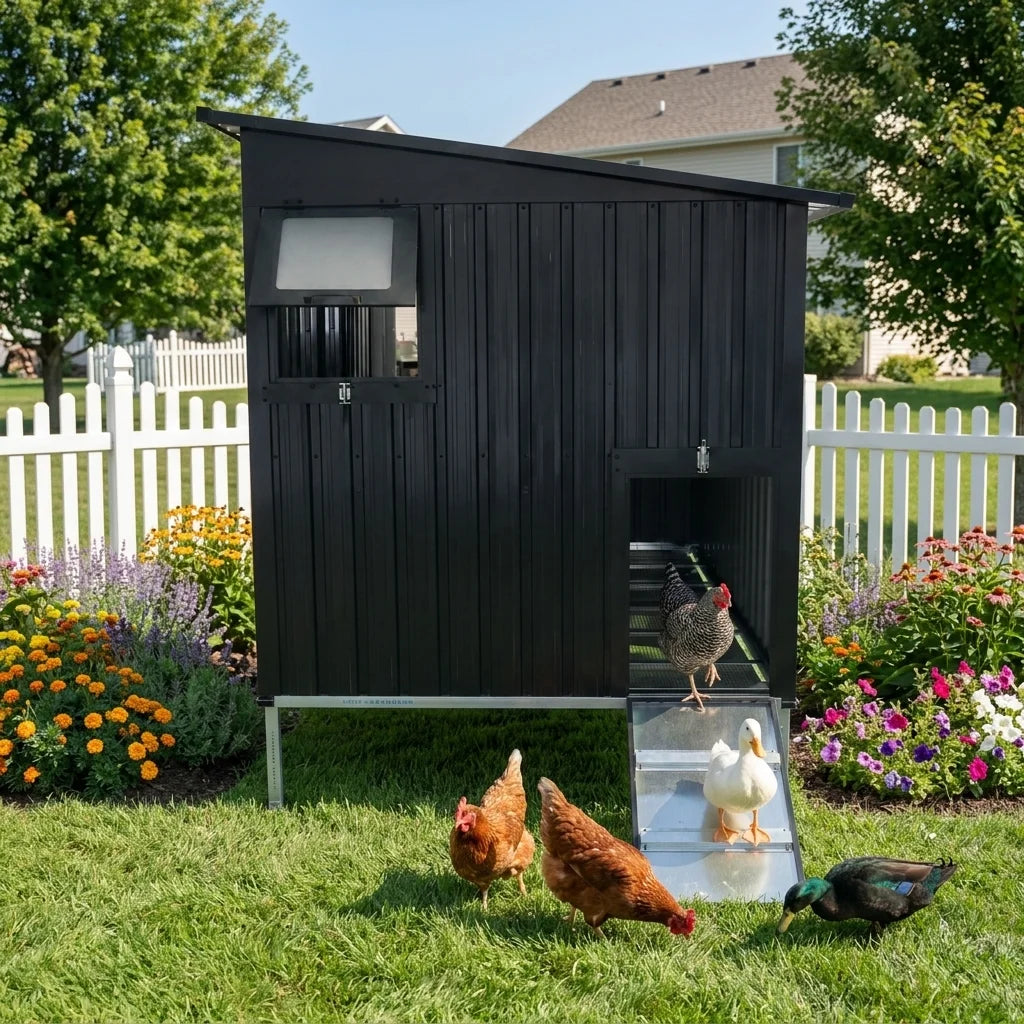 Galvanized Metal Chicken Coop with Pull-Out Trays