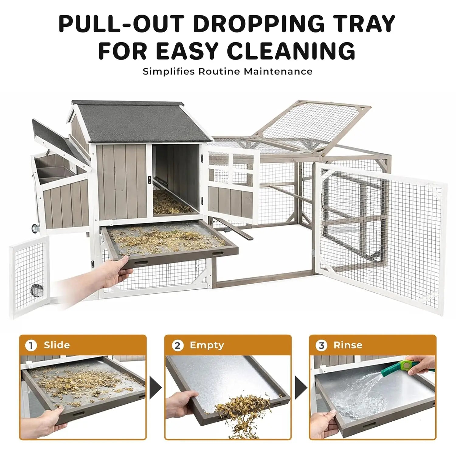 95" Wooden Chicken Coop with Run — Fits 3–6 Hens