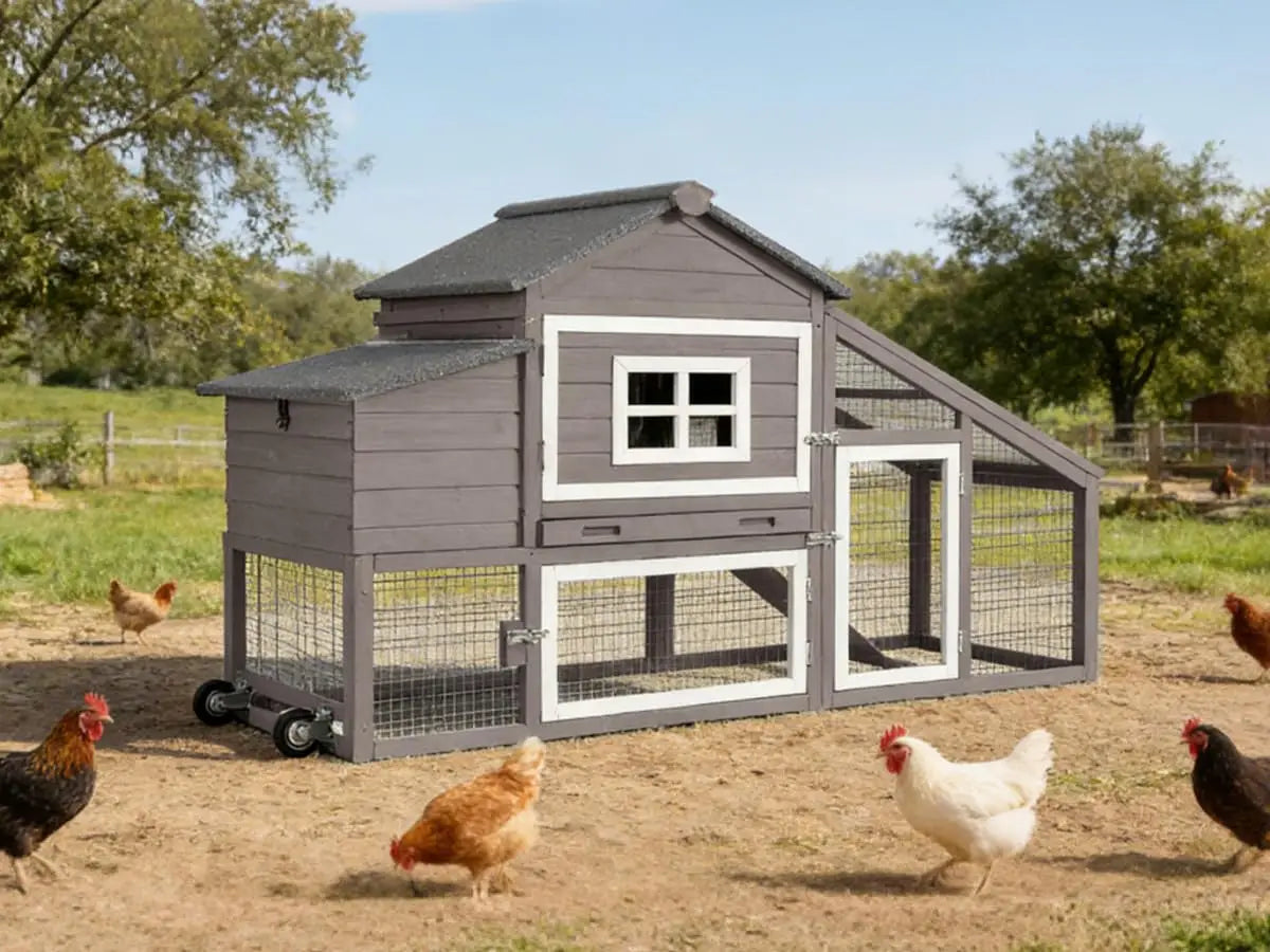 85.6" Mobile Chicken Coop with Run — Fits 6–8 Hens