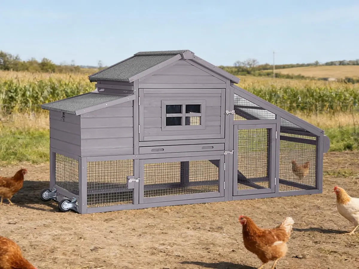 85.6" Mobile Chicken Coop with Run — Fits 6–8 Hens