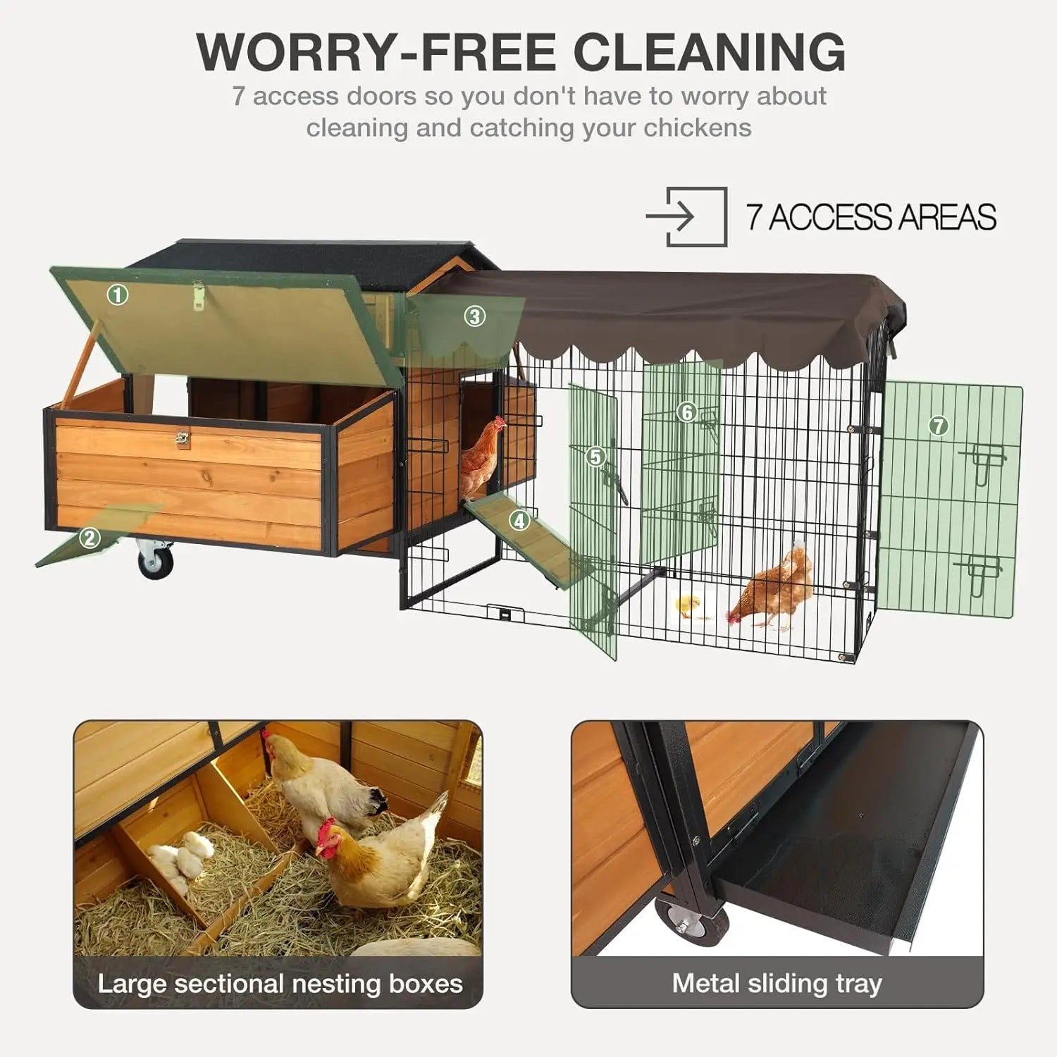 76" Portable Metal-Frame Coop — Fits 3–4 Hens