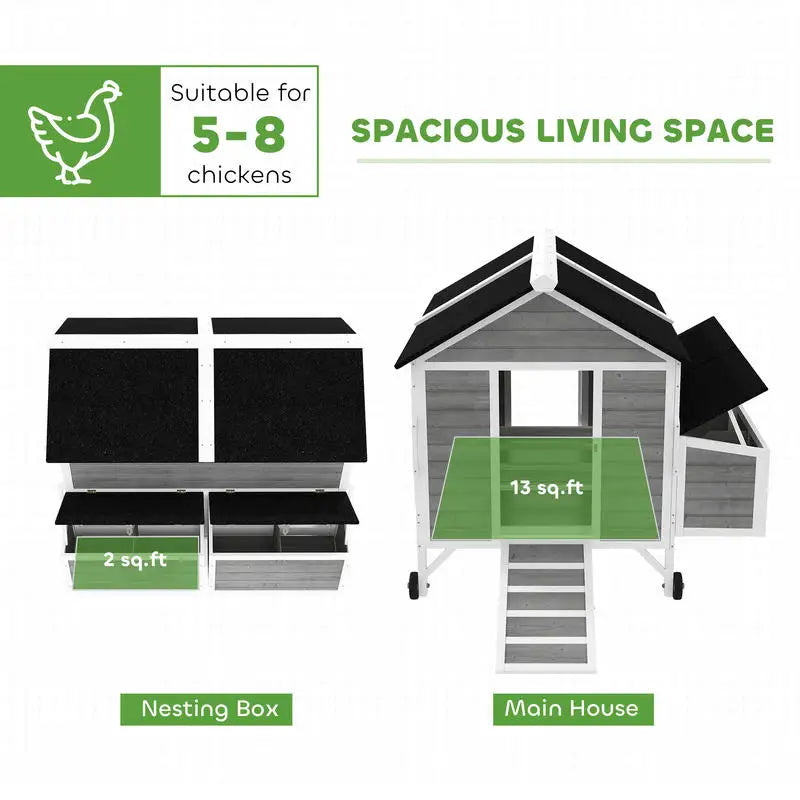 PawHut 59" Wooden Mobile Coop — Fits 4–6 Hens