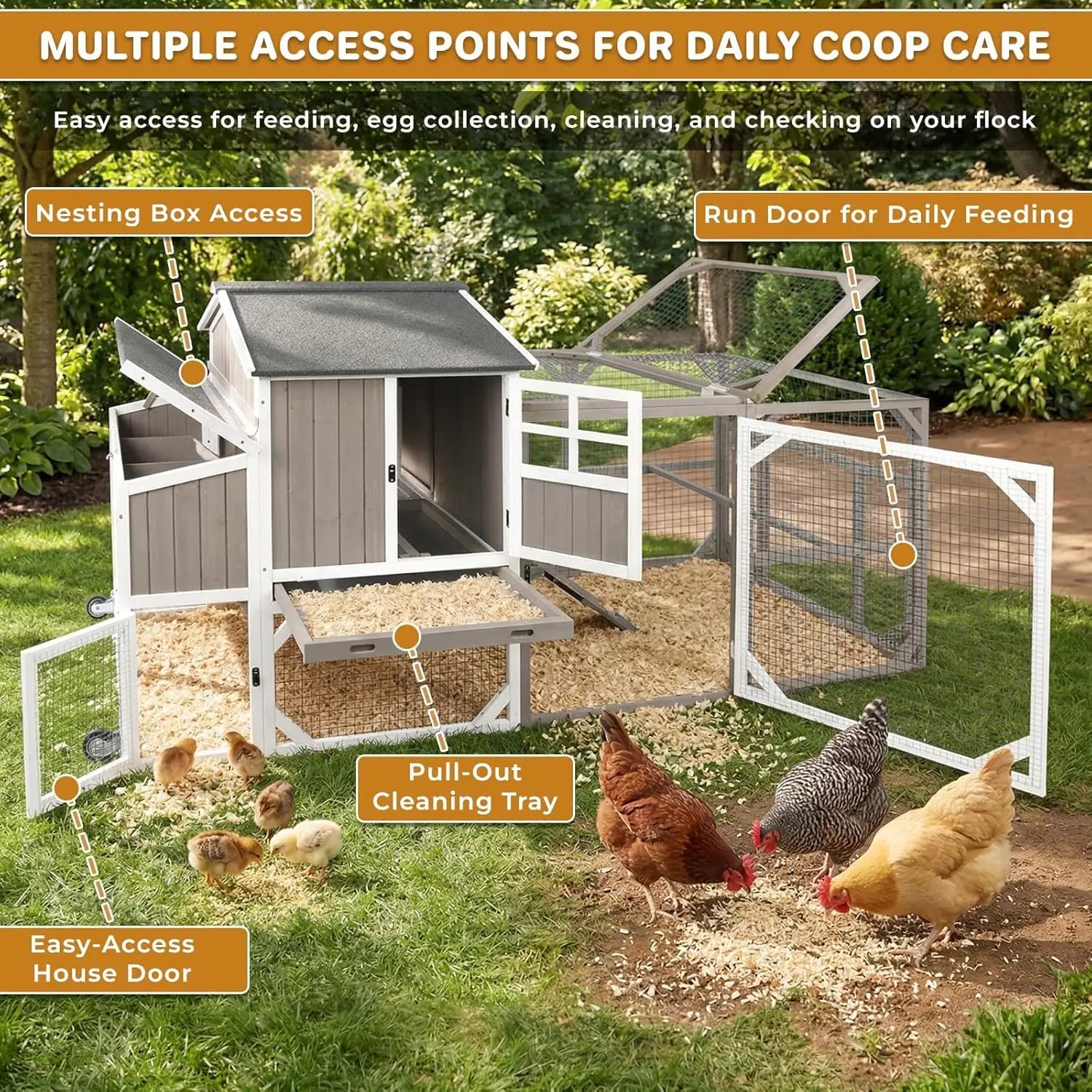 95" Wooden Chicken Coop with Run — Fits 3–6 Hens