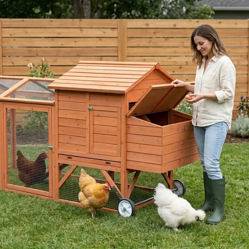PawHut 96.5" Wooden Mobile Chicken Coop with Run