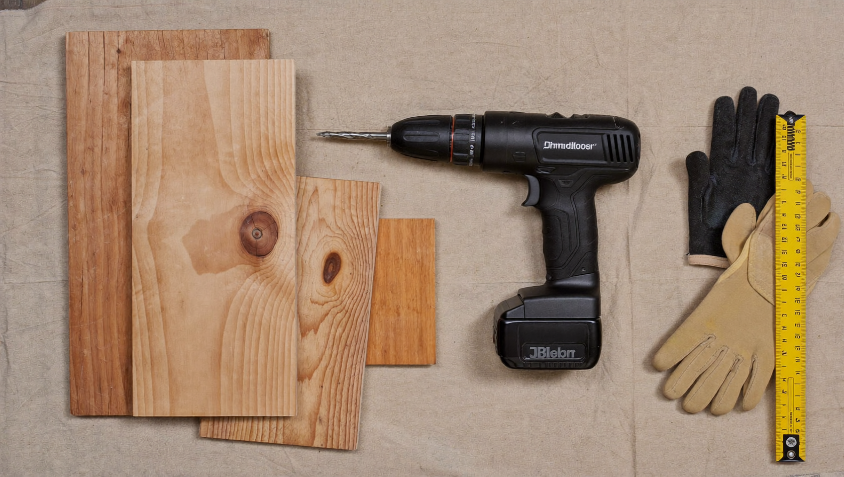Cedar boards and tools laid out for a coop kit build